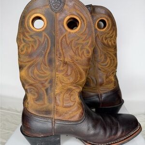 Ariat Tan and Black Western Cowboy boots Square Toe Rodeo Work